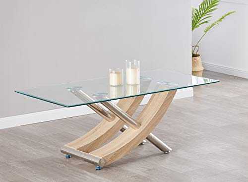 Modernique Stunning Italian Design Coffee table in Oak with Clear Glass Top Unique design solid made.