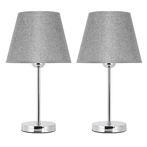 Table Lamps for Living Room, Modern Table Lamps for Bedroom, Grey Bedside Table Lamps Set of 2 with Silver Metal Base & E27 Blub Base Nightstand Lamps for Home, Bedroom Living Room Grey 2 Pack