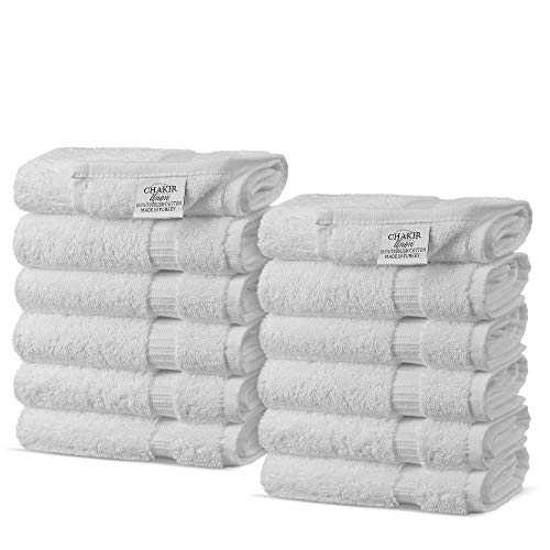 Chakir Turkish Linens Turkish Cotton Luxury Hotel & Spa Bath Towel, Wash Cloth - Set of 12, White