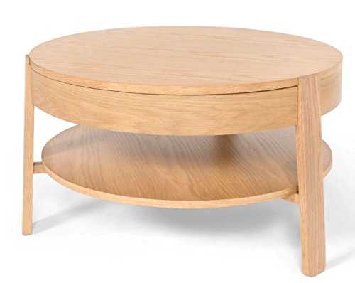 Contemporary Round Storage Coffee Table in Light Oak – Perfect Coffee Tables For Any Hallway, Living Rooms, Dining Room, Conservatory and Bedroom featuring One Drawer and Shelf