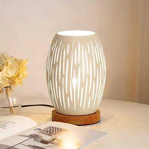 HHMTAKA Metal Lampshape Bedside Table Lamp Wooden Base Bedroom Lamp Decorative Bedside Lamp with Edison Bulb for Bedroom Home Weddings Parties Patio Indoor Outdoor (Strip Shape)