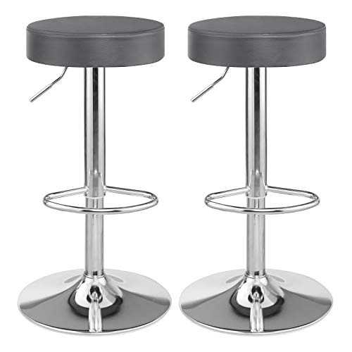 SONGMICS Bar Stool Set of 2, Height Adjustable Bar Chairs in Synthetic Leather, 360° Swivel Kitchen Stool with Footrest, Chrome-Plated Steel, Dark Grey LJB01GYZUK