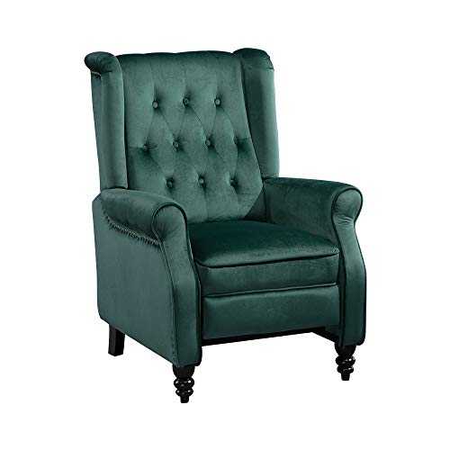Soft Velvet Recliner Chairs for Living Room Fabric, Adjustable Armchair Lounge Reclining Sofa Home Theater Occasional Push Back Chair Wing Back for Elderly(Dark Green Velvet)