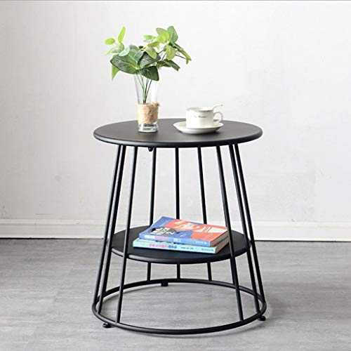 Q-HL Sofa Side End Table， Iron Balcony Small Coffee Table Sofa Side Living Room Small Round Double Layer Multi-function (color : Black, Size : 55CM)