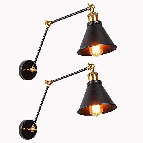 Wall Lamps E27 Adjustable Swing Long Arm Wall Light Set of 2 Black Antique Industrial Wall Lighting Retro Wall Sconce for Restaurant Living Room Cafe Bar Office(2pcs,Bulbs not Included)