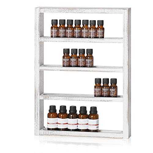 LIANTRAL Essential Oil Storage, Essential Oil Shelf Wall Mounted Wooden Display Shelf Rack for Essential Oils & Nail Polish, Rustic Grey White