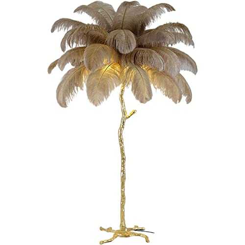 Psfghvz Natural Ostrich Feather Floor Lamp, Resin Feather Standing Lamp, Simple Modern Bedroom and Living Room Standing Lamp, Golden Lamp Body, Dimmable with E14 LED Bulb, 170cm