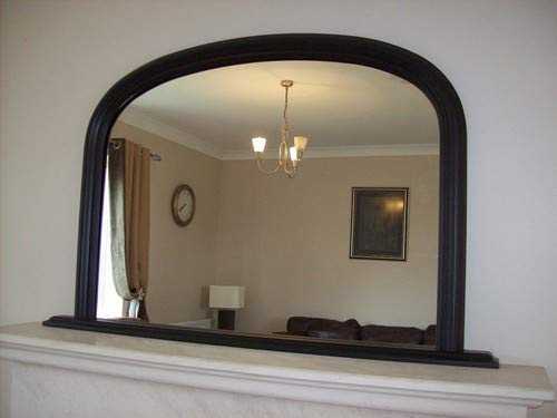Classic French Inspired Black Overmantle Mirror with Elegant ARCHED Frame and complete with Premium Quality Pilkington's Glass - Overall Height: 31inches (78cm) Overall Width 47inches (122cm)