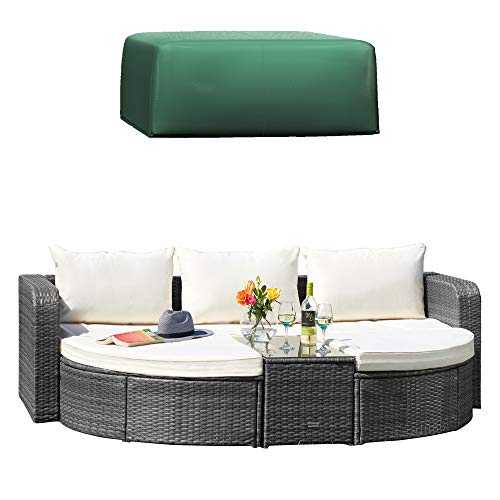 Garden Life Rattan Daybed Patio Lounger Sofa & Table Set with Outdoor Furniture Cover (Dark Grey)