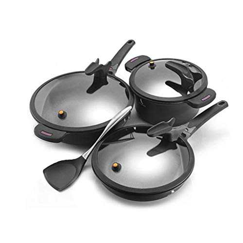 Cookware Set Non-stick Pan Smoke-free Household Kitchen Pot Three-piece Suit Combination Induction Cooker Gas Stove (Color : Black, Size : 3-piece set)