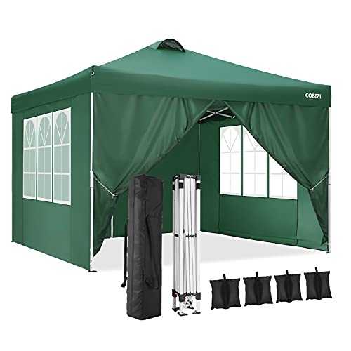 COBIZI Gazebos 3x3m Waterproof Pop up Gazebo With 4 Side Walls, Outdoor Event Shelter Party Tent Commercial Gazebo With Air Vent and Carry Bag, 4 Weight Bags, 8xStakes&4xRopes, Green