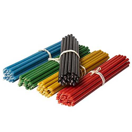 Diveevo Ritual Candles Beeswax Candles: Yellow, Black, Red, Green, Blue, Pack of 100, Length 18.5 cm, Diameter 6.1 mm,
