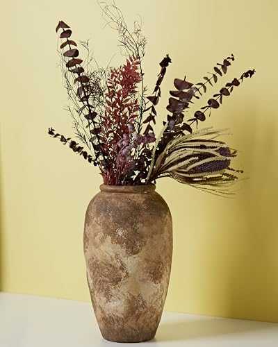 UPWOIGH Wabi-Sabi Style Tall Ceramic Vase,Handmade Rustic Ceramic Flower Vase, 12.2x7.48IN Roho Large Decorative Vintage Floor Vases Farmhouse Home Décor,Retro Texture Pattern for Living Room Gift