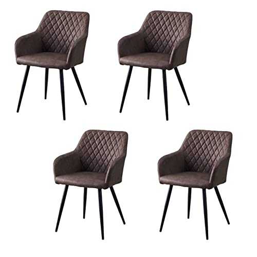 OFCASA Set of 4 Kitchen Dining Chairs Brown Faux Leather Upholstered Accent Tub Chairs with Diamond Backrest Arms Sofa Armchair for Living Room Reception Leisure Office