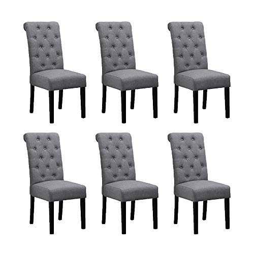 BOJU 6 Comfortable Dining Room Chairs Armless Only Set of 6 Grey Fabric Upholstered High Back Kitchen Chairs Side Chairs for Bedroom Living Room Padded Chairs Wood Black Legs Chairs x6