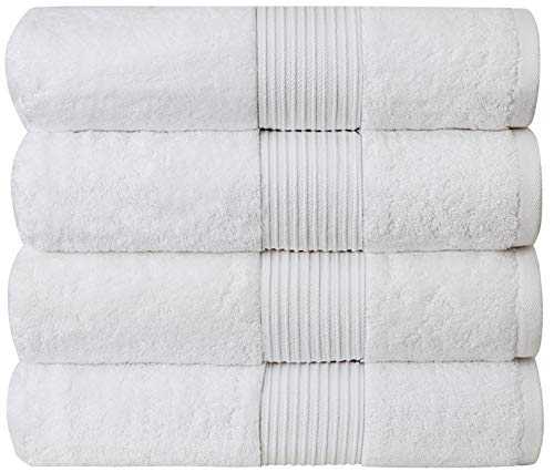 Bliss Luxury Combed Cotton Bath Towels - 34" x 56"/86 x 142 cm Extra Large Premium Quality Bath Sheet - 650 GSM - Soft, Absorbent (4 Pack, White)