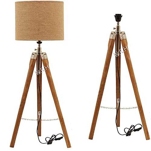 Wood Tripod Floor Lamp Vintage Indoor Standing Light for Living Room and Bedroom ( Without Shade)