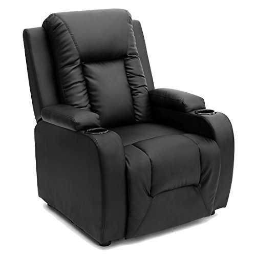 More4Homes OSCAR BONDED LEATHER RECLINER w DRINK HOLDERS ARMCHAIR SOFA CHAIR RECLINING CINEMA (Black)