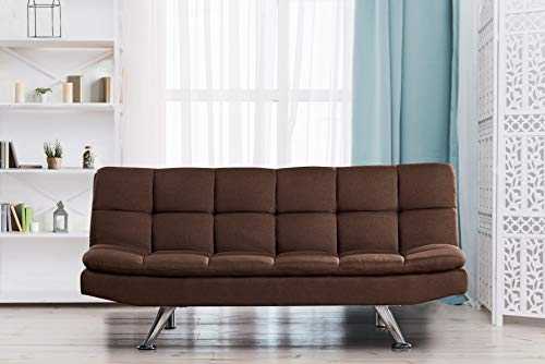 Comfy Living Fabric Padded 3 Seater Sofa Bed 3 With Chrome Legs Cube Design (Brown)