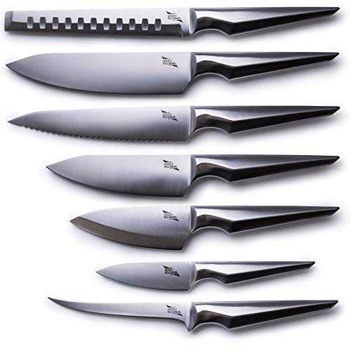 Edge of Belgravia Arondight Stainless Steel Knife Set (7pcs), Premium Chef Knife Set Includes Slicing, Bread, Chef, Deba, Paring & Fish Filleting Knifes