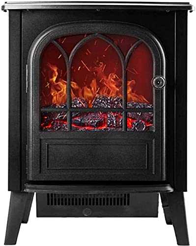 Electric fireplace stove with realistic 3D wood burning stove, wood flame effect and 2 heat settings - 2000W free-standing portable space heater, realistic fire with charcoal effect, Black (Black )