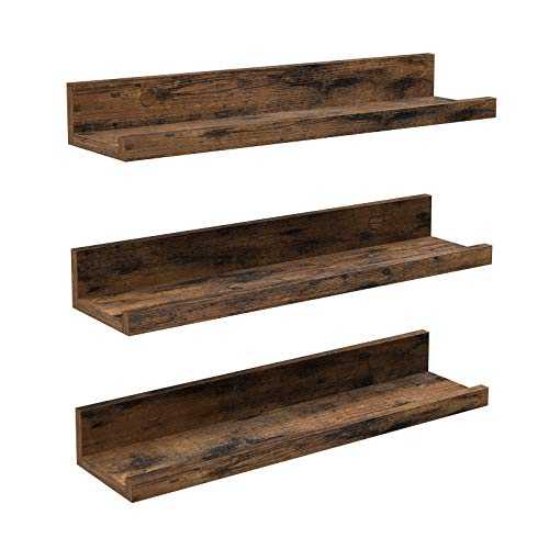 VASAGLE Wall Shelves Set of 3 Hanging Shelves Floating Shelves 38 cm Length with High Edges for Picture Frames Decoration Spices for Kitchen Living Room Rustic Brown LWS037X01