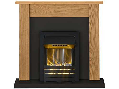 Adam Southwold Fireplace Suite in Oak and Black with Helios Electric Fire in Black, 43 Inches