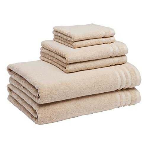 Amazon Basics Cotton Bath Towel Set, Made with 30% Recycled Cotton Content, 6-Piece, Blush
