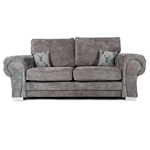 RJF Furnishings Verona Full Back Sofa - Corner - 3 Seater - 2 Seater - Grey or Mink Fabric (3 Seater, Grey)