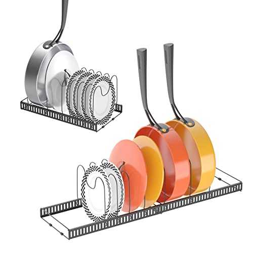 Beowanzk Adjustable Pan Organiser,Pan Lid Holder with 7 Dividers,Saucepan Storage Rack,Pots and Organizer under Cabinet,Kitchen Cupboard Organiser for Plate,Baking Tray,Chopping Board,Pots and Pans