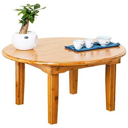WSHFHDLC coffee table End Tables Small Coffee Table Bamboo Folding Round End Table Wood Color Dining Table Simple Low Table Home Living Room Furniture small coffee tables (Size : 60cm in Diameter)