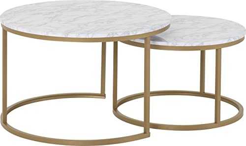 Seconique Dallas Round Coffee Table Set in Marble/Gold Effect