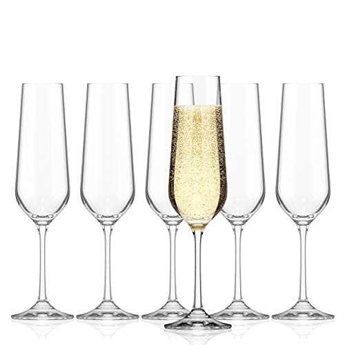 SAHM Champagne Glasses Set of 6 | 200 ml Champagne Flutes | Dishwasher Safe | Durable | Ideal as Prosecco Glasses & Champagne Glasses