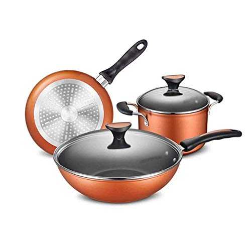 Home Kitchen Induction Stock Pot Pan Setss Cookware 3-Piece Non-Stick pan Cookware Uncoated Kitchen Set pan Suitable for Gas Induction Cooker Easy to Clean Cookware Set