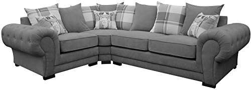 Corner Sofa Verona Fabric Left or Right Grey Brown Cream Designer Scatter Cushions Living Room Furniture (Left, Grey)