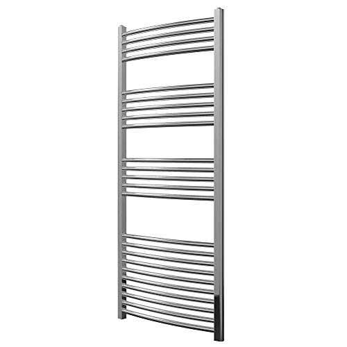 Greened House Chrome Curved Heated Towel Rail 600mm wide x 1400mm high Central Heating Towel Radiator