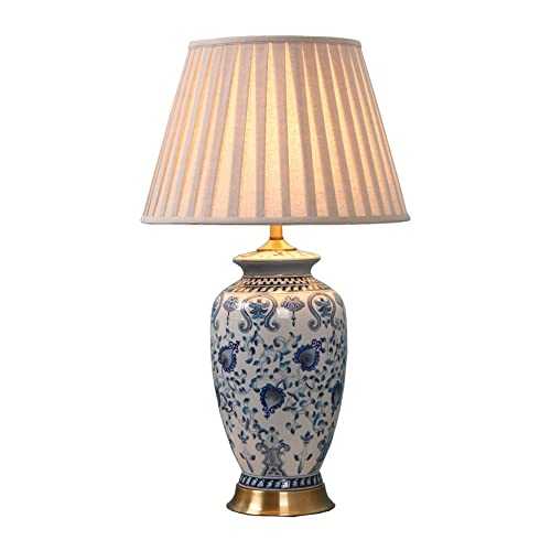 FAJOPQW Table Lamp Blue And White Porcelain Ceramic Bedside Lamp Retro Ceramic Living Room Table Lamp For Bedroom With Brass Base Nightstand Lamp
