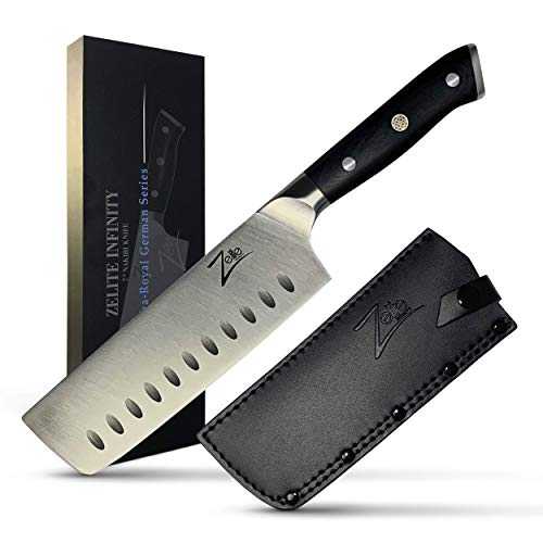 Zelite Infinity Nakiri Knife - 7 inch Vegetable Knife - Alpha-Royal German Series - German High Carbon Stainless Steel, Leather Sheath