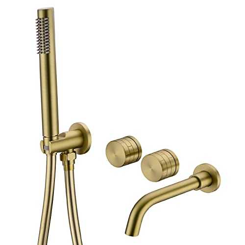 Bathroom Bath Tap with Shower Handheld Mixer Shower Spout,Wall Mounted Bathtub Faucet 2 Functions Mixing Brass Valve Tub Tap ,Brushed Gold