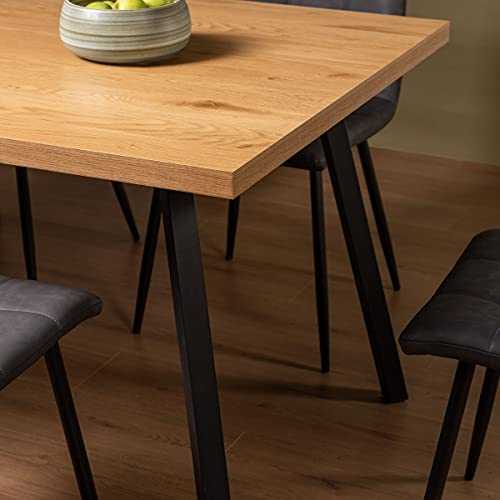 Ramsay Rustic Oak Effect Melamine 6 Seater Dining Table with 4 Sand Black Powder Coated Legs
