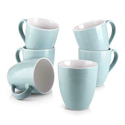 DOWAN Coffee Mugs Set - Mug Gift Set for Men Women Dad Mom, 17 Oz Large Coffee Mug Set of 6 with Handle, Ceramic Mugs for Coffee Tea and Cocoa, Turquoise