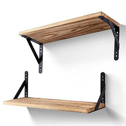himaly Floating Shelves Set of 2 Rustic Wooden Shelves Decorative Wall Shelf Brackets Storage Book Shelves for Screw Mounted Shelf, 17in