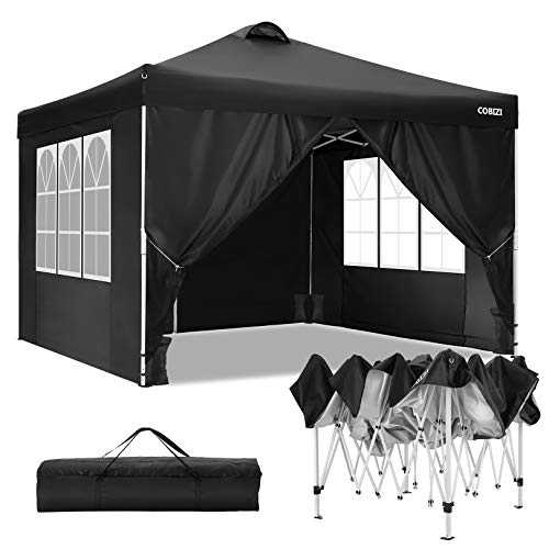 COBIZI 3x3m Pop up Gazebo Tent Commercial Instant Shelter, Premium Pop up Gazebo With Air Vents, 4 Sidewalls and Sandbags for Outdoor Events, Black