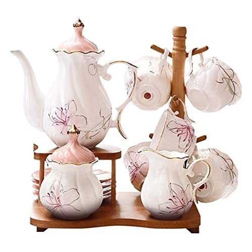 Tea Set Afternoon Tea Set Set Household Coffee Cup Ceramic Teapot Set Flower Cup Wedding Tea Set Gift Tea Gift Sets (Color : Pink)
