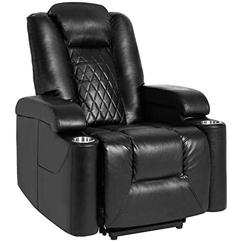 Power Lift Chair Electric Recliner Sofa for Elderly,Faux Leather Electric Recliner Chair with 2 Side Pockets and Cup Holders,Armchair Massage Recliner Chair Sofa for Lounge,Gaming and Home