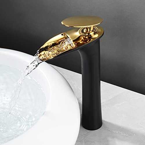 YAGJIA Bathroom Tap Black Gold Waterfall Washbasin Tap High Tap Bathroom Single Lever Mixer Tap Brass for Countertop Sinks