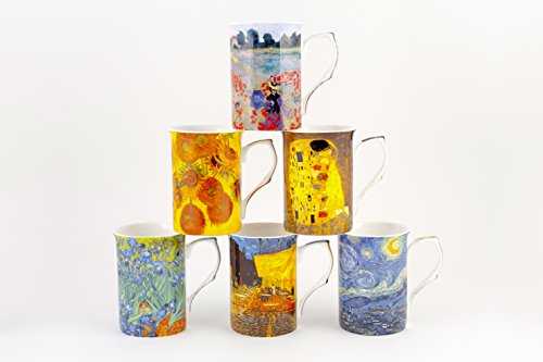 FINE BONE CHINA SET OF 6 ARTIST MUGS FREE NEXT DAY DELIVERY IN UK