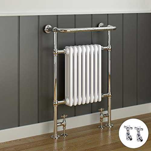 WarmeHaus Traditional Victorian Style Bathroom Heated Towel Rail Column Radiator Rad 940 x 659 mm & Chrome Valves