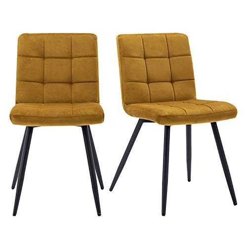 HNNHOME Set Of 2 x Cubana Velvet Upholstered Kitchen Dining Chair with Strong Black Metal Legs Living Room Bedroom Chair (Yellow, Velvet)