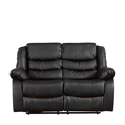Sofa Collection Windermere Luxury Leather Recliner Suite-Different Configurations and 3 Colours Available (Black, 2 Seat Sofa), Two